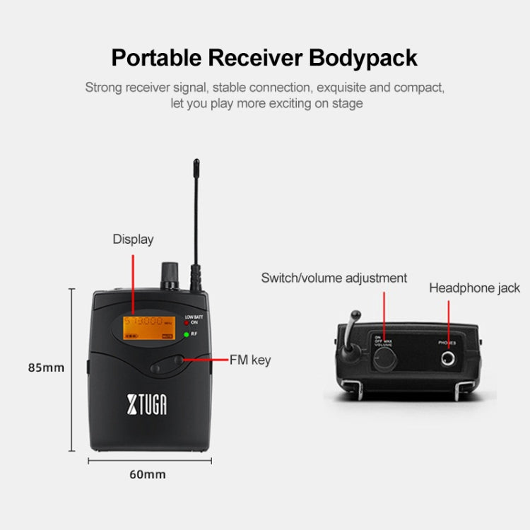 XTUGA IEM1200 Wireless Transmitter 4 Bodypack Stage Singer In-Ear Monitor System (UK Plug) by XTUGA