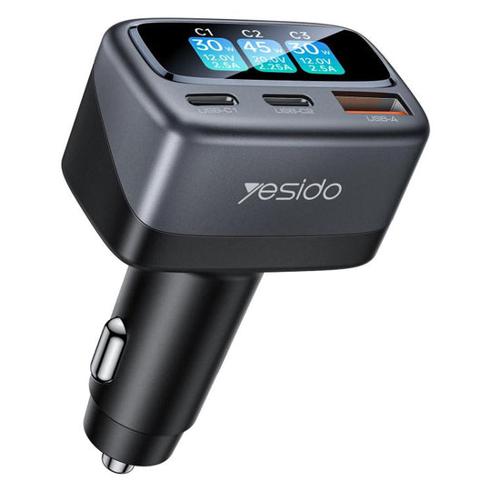 Yesido Y75 105W TFT Display Car Charger 3-Port 1 x USB-A & 2 x Type-C Fast Charging Car Adapter (Black)
