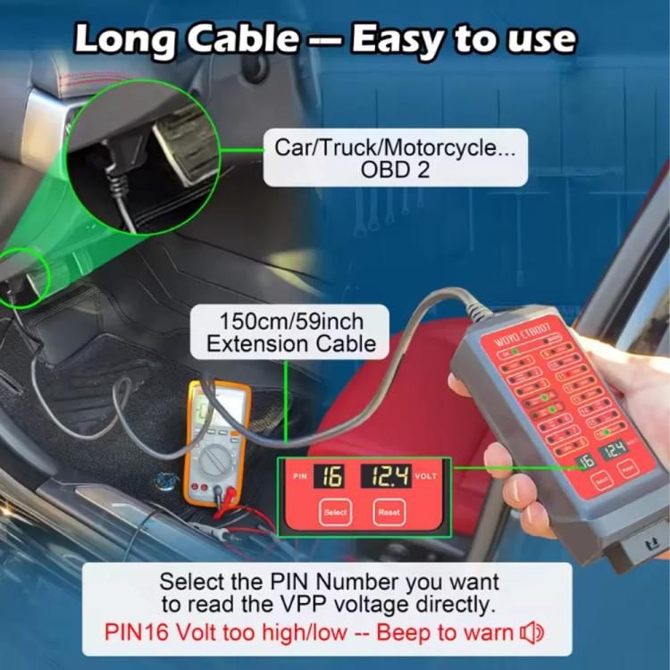 WOYO CTB007 CAN Tester Box 12V 24V OBD2 Breakout Box with 27 in / 59 in Cable Cable for All Car Automotive Diagnostic Tool (Black Red) - Code Readers & Scan Tools by buy2fix | Online Shopping UK | buy2fix