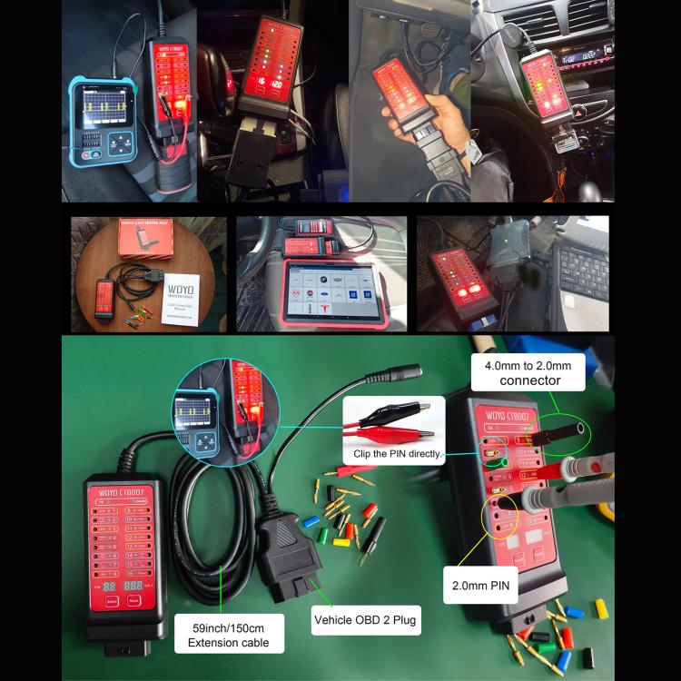 WOYO CTB007 CAN Tester Box 12V 24V OBD2 Breakout Box with 27 in / 59 in Cable Cable for All Car Automotive Diagnostic Tool (Black Red) - Code Readers & Scan Tools by buy2fix | Online Shopping UK | buy2fix