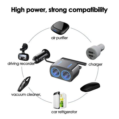 SHUNWEI SD-1904 Dual Socket Car Cigarette Lighter Splitter with USB Charger (Black) - Cigar Socket by SHUNWEI | Online Shopping UK | buy2fix