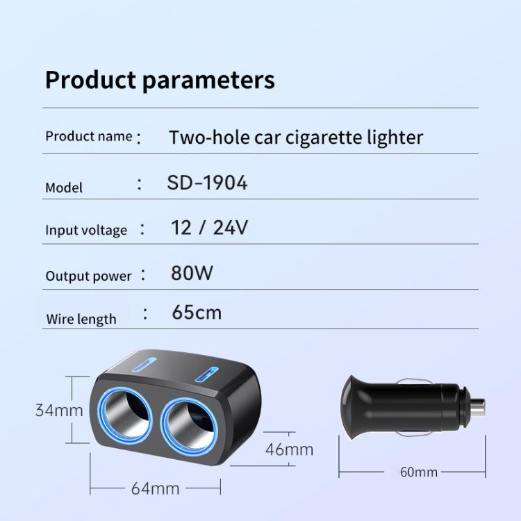 SHUNWEI SD-1904 Dual Socket Car Cigarette Lighter Splitter with USB Charger (Black) - Cigar Socket by SHUNWEI | Online Shopping UK | buy2fix