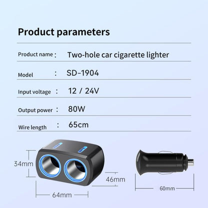 SHUNWEI SD-1904 Dual Socket Car Cigarette Lighter Splitter with USB Charger (Black) - Cigar Socket by SHUNWEI | Online Shopping UK | buy2fix