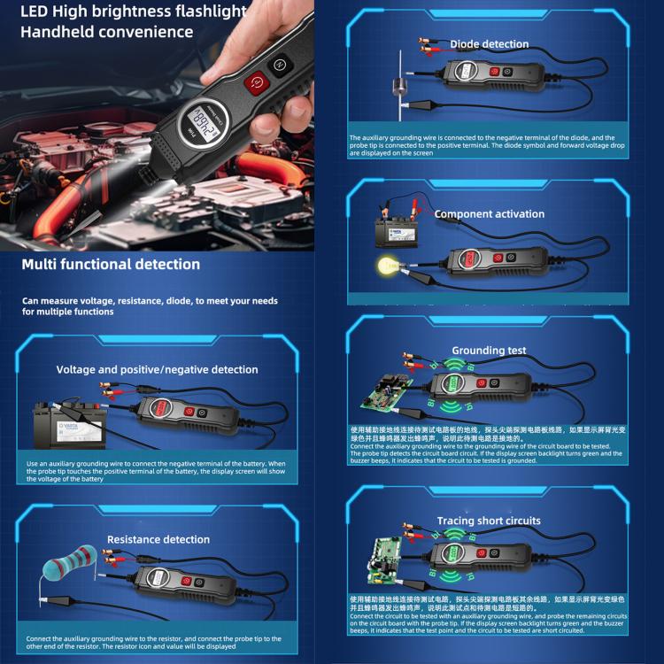 P100 5V-40V Electric Circuit Tester, Two Power Supply, Cable Length: 4m (Black) - Electronic Test by buy2fix | Online Shopping UK | buy2fix