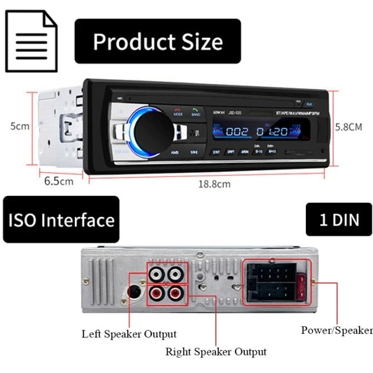 JSD-520 Car Stereo Radio MP3 Audio Player Support Bluetooth Hand-free Calling / FM / USB / SD, EU Plug Version by buy2fix