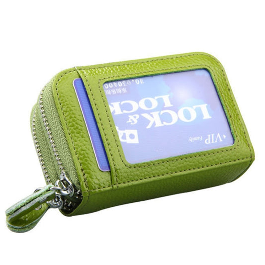 Genuine Leather Dual Layer Zipper Card Holder Wallet RFID Blocking Purse, Size: 10.5x7.0x4.0cm(Green) by buy2fix