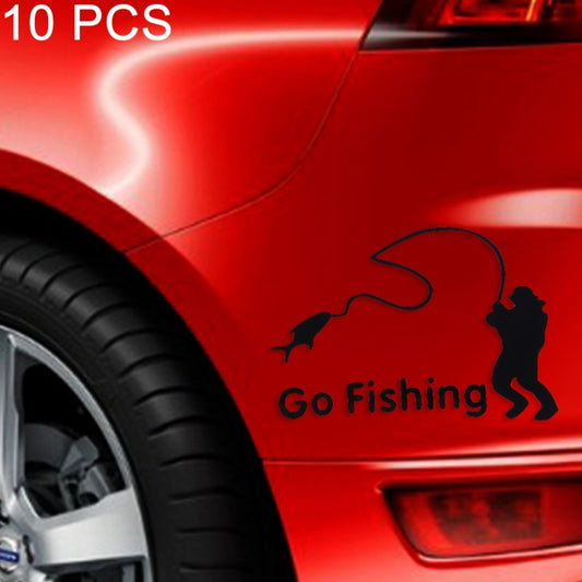 10 PCS Go Fishing Styling Reflective Car Sticker, Size: 14cm x 9.5cm(Black) by buy2fix