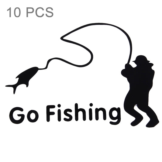 10 PCS Go Fishing Styling Reflective Car Sticker, Size: 14cm x 9.5cm(Black) by buy2fix