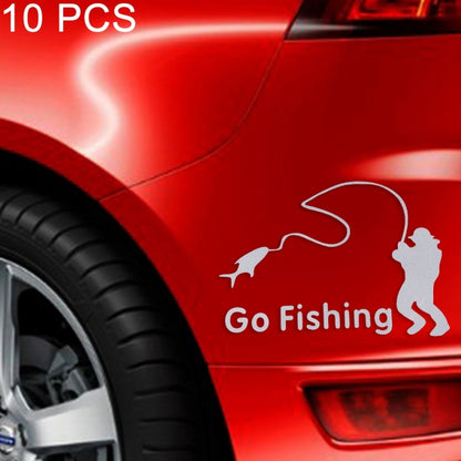 10 PCS Go Fishing Styling Reflective Car Sticker, Size: 14cm x 9.5cm(Silver) by buy2fix