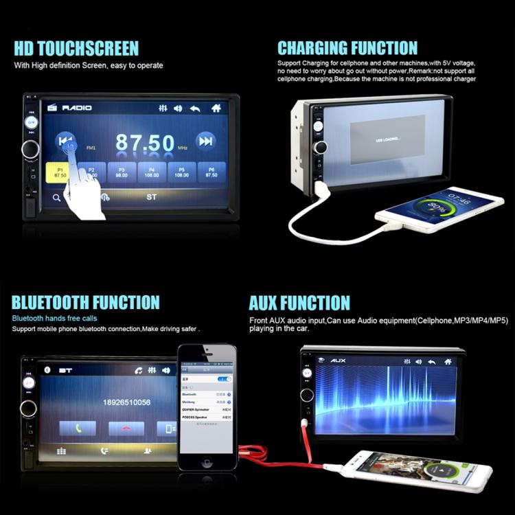 7010B HD 2 Din 7 inch Car Bluetooth Radio Receiver MP5 Player, Support FM & USB & TF Card by buy2fix