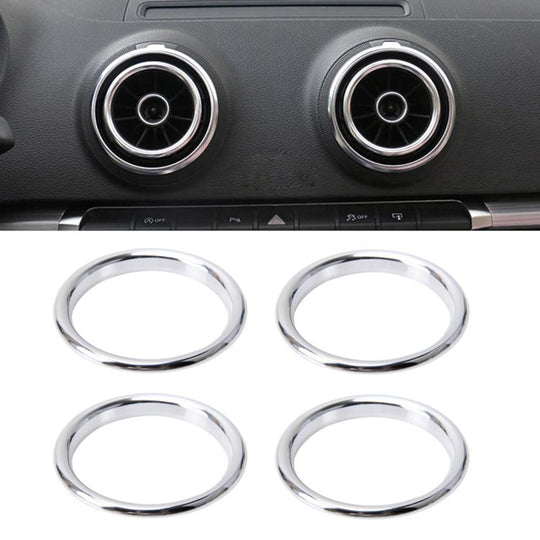 4 PCS Car Outlet Decorative Rings Aluminum Alloy Air Outlet Chrome Trim Ring Car Dashboard  Air Vents Cover Sticker Decoration for Audi A3(Silver)