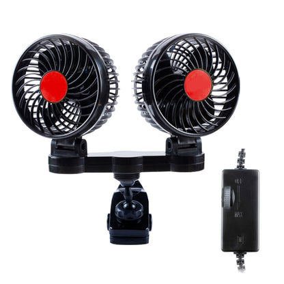 HUXIN HX-T606E 12W 360 Degree Adjustable Rotation Clip Two Head Low Noise Mini Electric Car Fan with Roller Switch, DC24V - Heating & Fans by buy2fix | Online Shopping UK | buy2fix