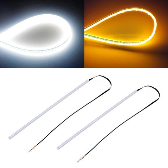 2 PCS 45 cm DC12 V 5 W ultra fin étanche pour voiture, double couleur, clignotants/feux de circulation, ampoules LED SMD-2835 (clignotants : lumière jaune ; feux de position : lumière blanche)