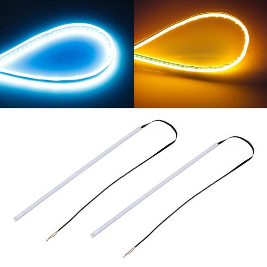 2 PCS 45 cm DC12 V 5 W ultra fin étanche pour voiture, double couleur, clignotants/feux de circulation, ampoules LED SMD-2835 (clignotants : lumière jaune ; feux de position : lumière bleu glacier)