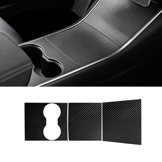 Film de panneau de commande central de voiture, autocollant décoratif en PVC anti-rayures pour Tesla modèle 3 avant 2021 (fibre de carbone noir)