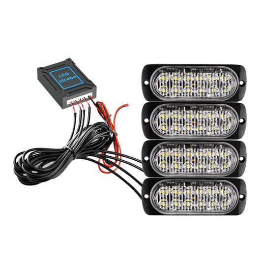 DC12V-24V / 18W 4 in 1 Front Grille Emergency Strobe Flash Warning Light Pickup 12LEDs Side Light Wireless Control 16 Modes (Yellow Light) by buy2fix