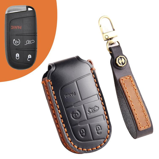 Hallmo Car Cowhide Leather Key Protective Cover Key Case for Jeep Compass(Black)
