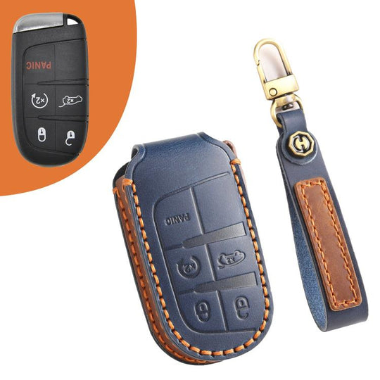 Hallmo Car Cowhide Leather Key Protective Cover Key Case for Jeep Compass(Blue)