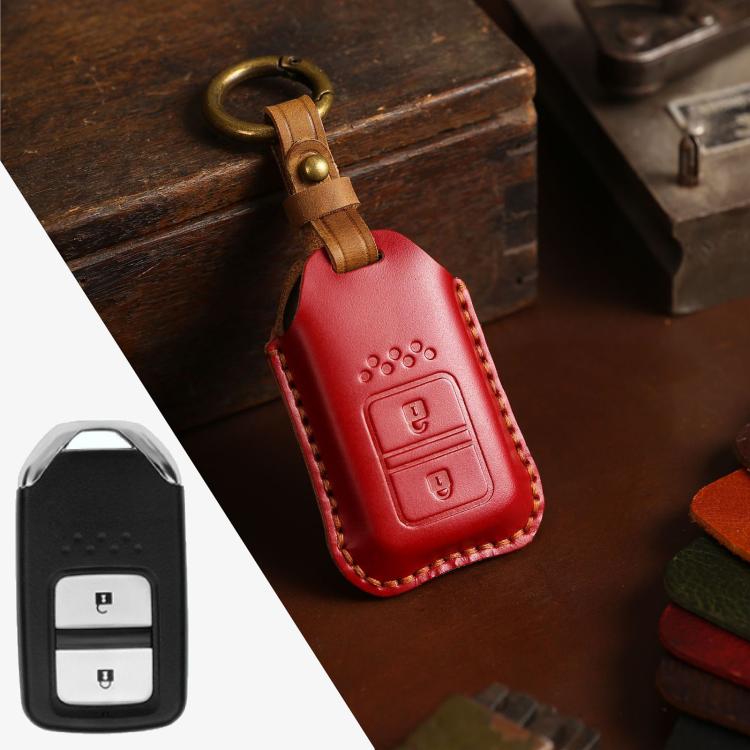 For Honda Car Cowhide Leather Key Protective Cover Key Case, Two Keys Version (Red) by buy2fix