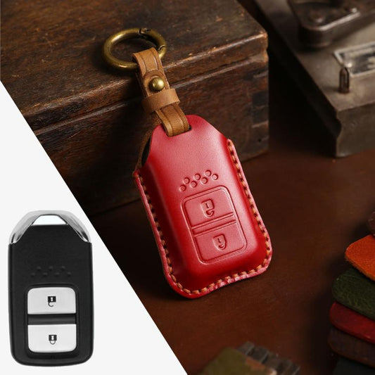 For Honda Car Cowhide Leather Key Protective Cover Key Case, Two Keys Version (Red) by buy2fix