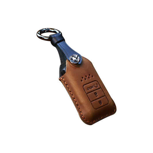 For Honda Car Cowhide Leather Key Protective Cover Key Case, Three Keys Start Version (Brown) by buy2fix