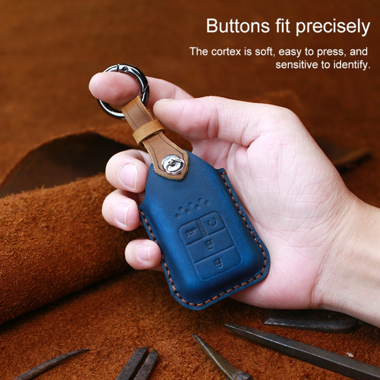 For Honda Car Cowhide Leather Key Protective Cover Key Case, Three Keys Tailgate Version (Blue) by buy2fix