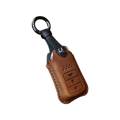For Honda Car Cowhide Leather Key Protective Cover Key Case, Three Keys Tailgate Version (Brown) by buy2fix