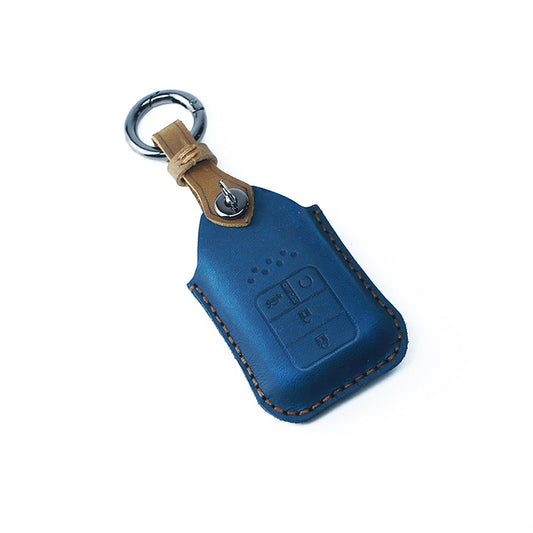 For Honda Car Cowhide Leather Key Protective Cover Key Case, Four Keys Version (Blue) by buy2fix