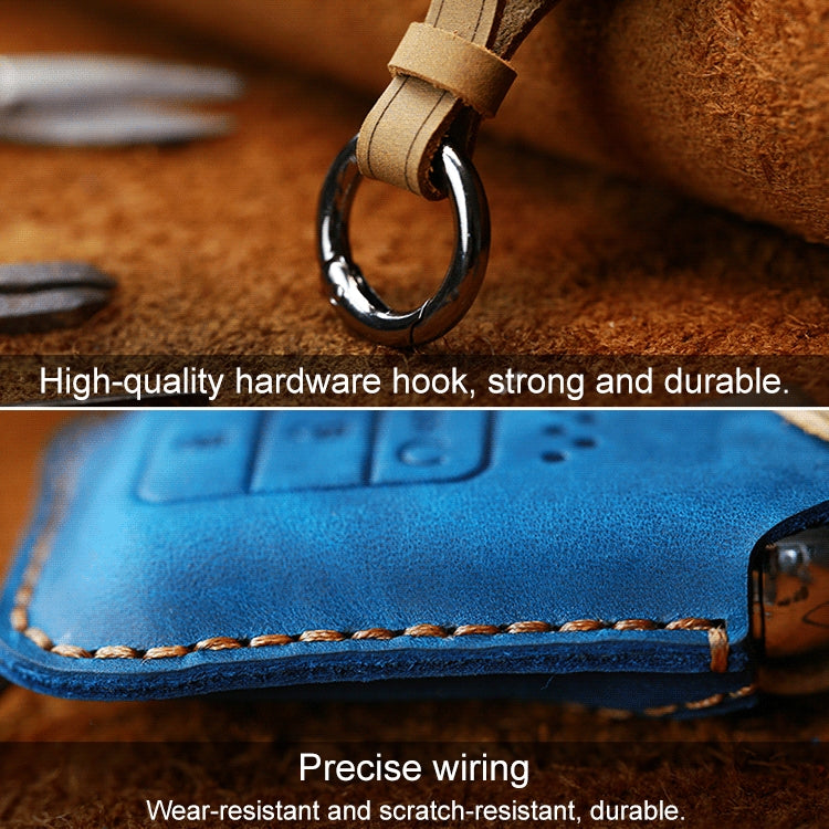 For Honda Car Cowhide Leather Key Protective Cover Key Case, Four Keys Version (Blue) by buy2fix