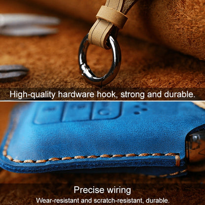 For Honda Car Cowhide Leather Key Protective Cover Key Case, Four Keys Version (Blue) by buy2fix