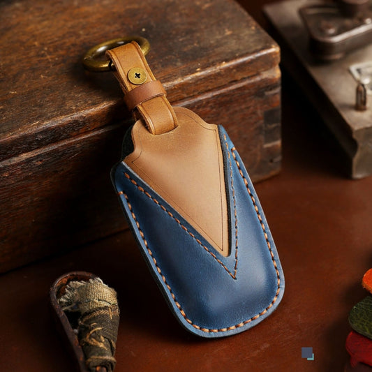 For Toyota Car Cowhide Leather Key Protective Cover Key Case, Two Keys Version(Blue) by buy2fix