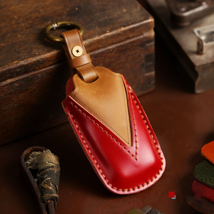 For Toyota Car Cowhide Leather Key Protective Cover Key Case, Two Keys Version(Red) by buy2fix