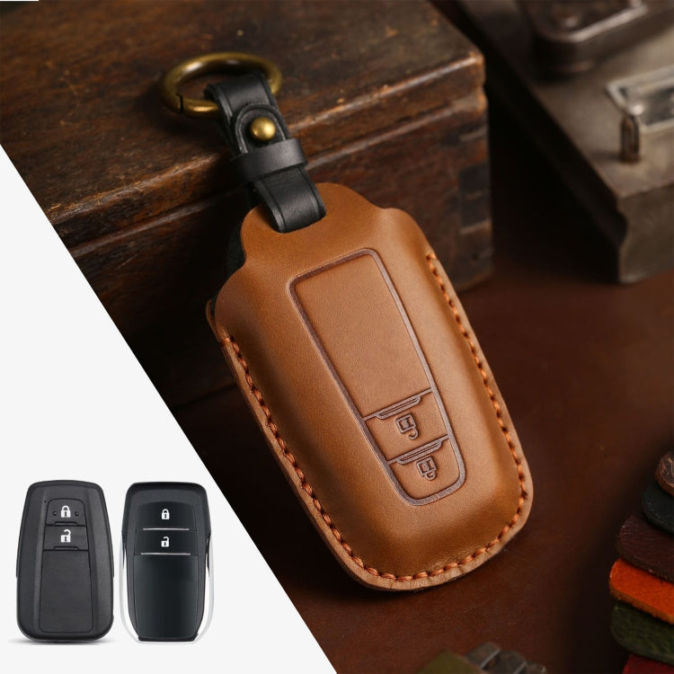 For Toyota Car Cowhide Leather Key Protective Cover Key Case, Two Keys Version(Brown) by buy2fix