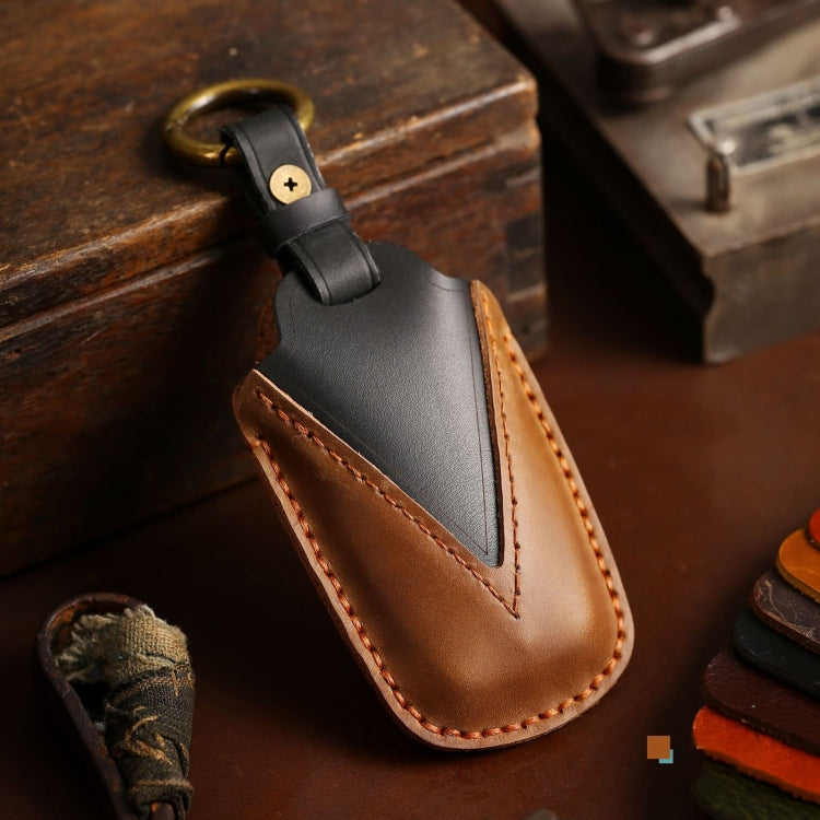 For Toyota Car Cowhide Leather Key Protective Cover Key Case, Two Keys Version(Brown) by buy2fix