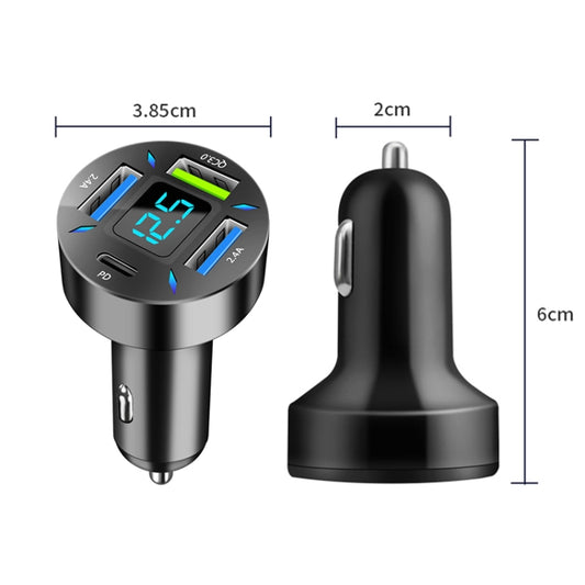 4 in 1 USB PD20W+QC3.0+2.4A Digital Display Car Fast Charger by buy2fix