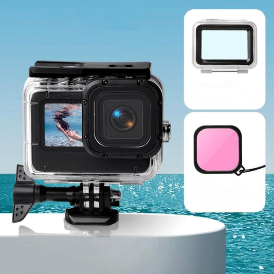Waterproof Case + Touch Back Cover + Color Lens Filter for GoPro HERO10 Black / HERO9 Black (Pink) by buy2fix