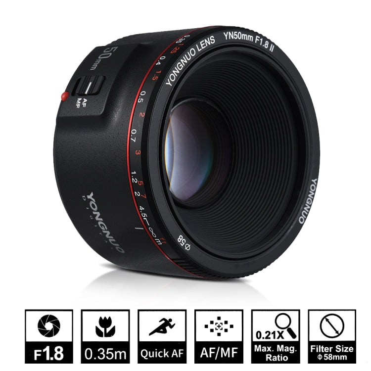 YONGNUO YN50MM F1.8C II F1.8 Auto Focus Lens for Canon EF Mount New Lens (Black) - Auxiliary Lens by YONGNUO | Online Shopping UK | buy2fix