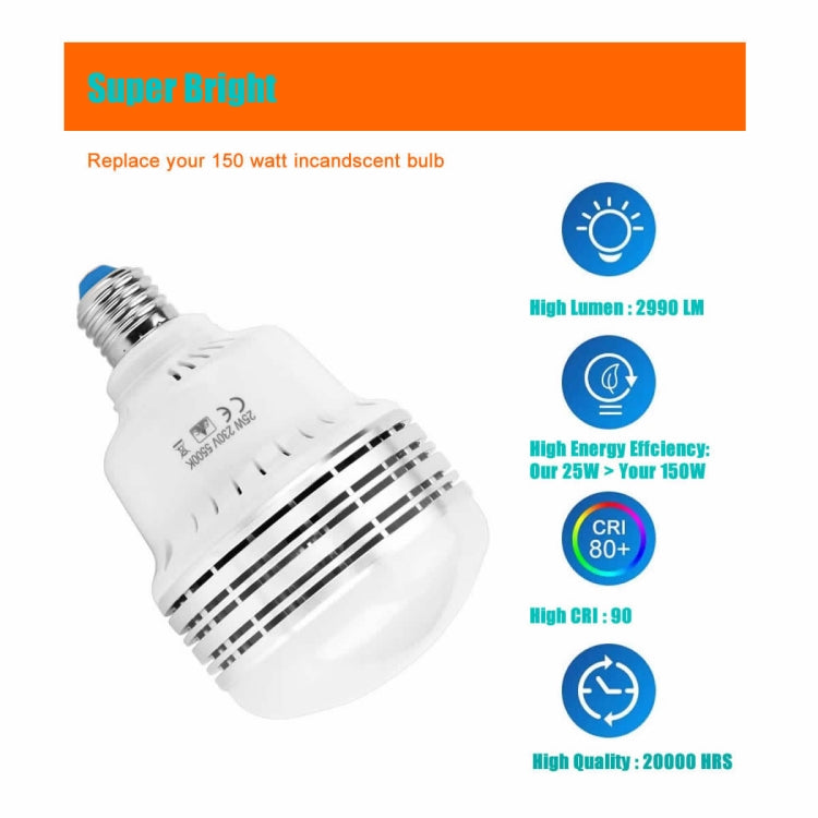 MANTOO PGL25 25W 230V 5500K 2990LM LED Light Bulb for Photography Lighting - LED Blubs & Tubes by MANTOO | Online Shopping UK | buy2fix