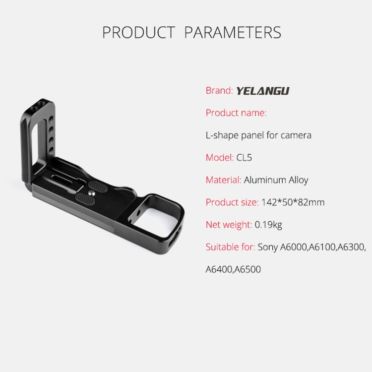 YELANGU YLG0715A 1/4 inch Vertical Shoot Quick Release L Plate Bracket Base Holder for Sony A6300 / A6000 / A6100 / A6400 / A6500 (Black) - L-Bracket by YELANGU | Online Shopping UK | buy2fix