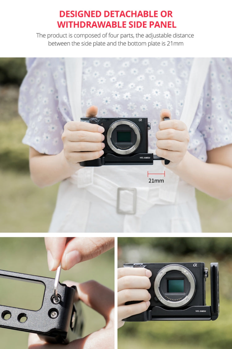 YELANGU YLG0715A 1/4 inch Vertical Shoot Quick Release L Plate Bracket Base Holder for Sony A6300 / A6000 / A6100 / A6400 / A6500 (Black) - L-Bracket by YELANGU | Online Shopping UK | buy2fix