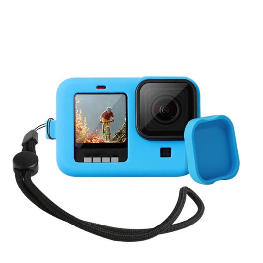 For GoPro HERO10 Black / HERO9 Black Silicone Protective Case Cover with Wrist Strap & Lens Cover(Blue) by buy2fix