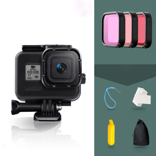 For GoPro HERO8 Black 45m Waterproof Housing Protective Case with Buckle Basic Mount & Screw & (Purple, Red, Pink) Filters & Floating Bobber Grip & Strap & Anti-Fog Inserts (Black) by buy2fix