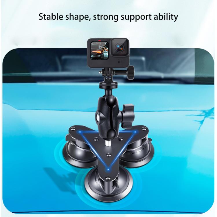 Dual Suction Cup Mount Holder with Tripod Adapter & Screw & Phone Clamp & Anti-lost Silicone Net for for GoPro, Insta360, DJI and Other Action Cameras, Smartphones(Black) by buy2fix