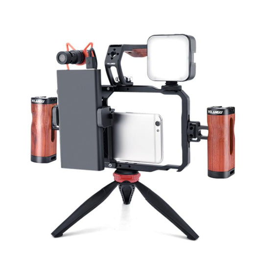 YELANGU LW101 Vlogging Live Broadcast LED Selfie Light Mic Smartphone Video Rig Handles Stabilizer Kits by YELANGU