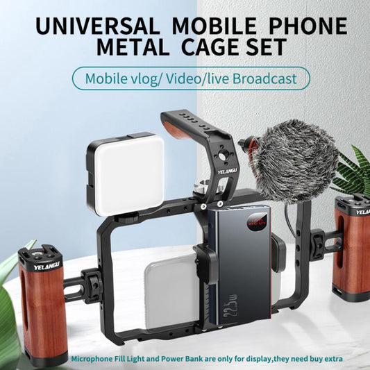 YELANGU LW101 Vlogging Live Broadcast LED Selfie Light Mic Smartphone Video Rig Handles Stabilizer Kits by YELANGU