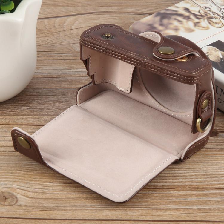 For Sony ZV-1F Vlog Camera Full Body Leather Camera Case Bag with Strap (Coffee) by buy2fix