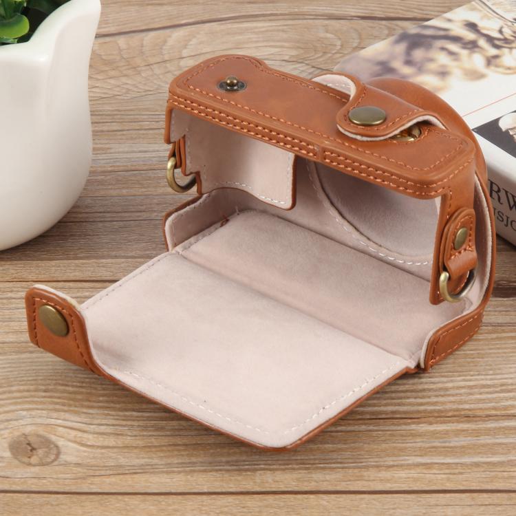 For Sony ZV-1F Vlog Camera Full Body Leather Camera Case Bag with Strap (Brown) by buy2fix