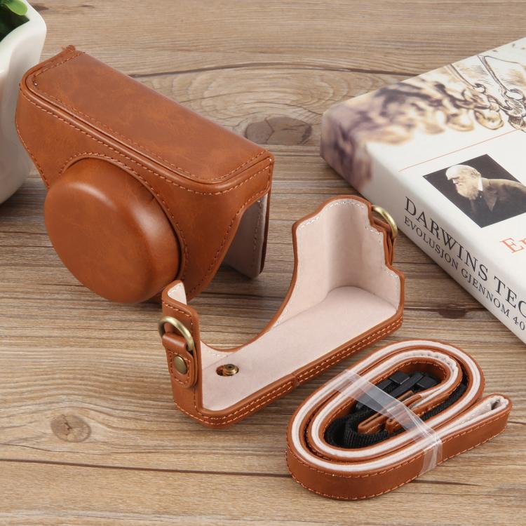 For Sony ZV-1F Vlog Camera Full Body Leather Camera Case Bag with Strap (Brown) by buy2fix