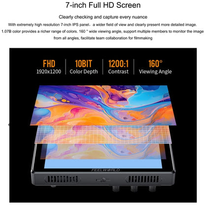 FEELWORLD S7 7-inch 12G-SDI HDMI2.0 Camera Field Monitor High Brightness1600nit Touchscreen (Black) - On-camera Monitors by FEELWORLD | Online Shopping UK | buy2fix