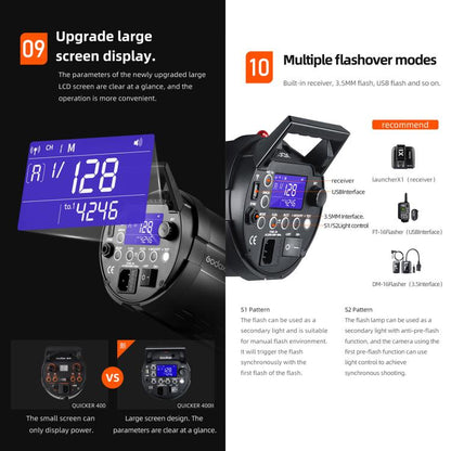 Godox Quicker 400IIM Studio Flash Light 400Ws Bowens Mount Strobe Flash (UK Plug) - Shoe Mount Flashes by Godox | Online Shopping UK | buy2fix